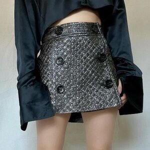 Express Metallic Black Mini Skirt,Metalic Sheen, double-breasted buttondesign,2